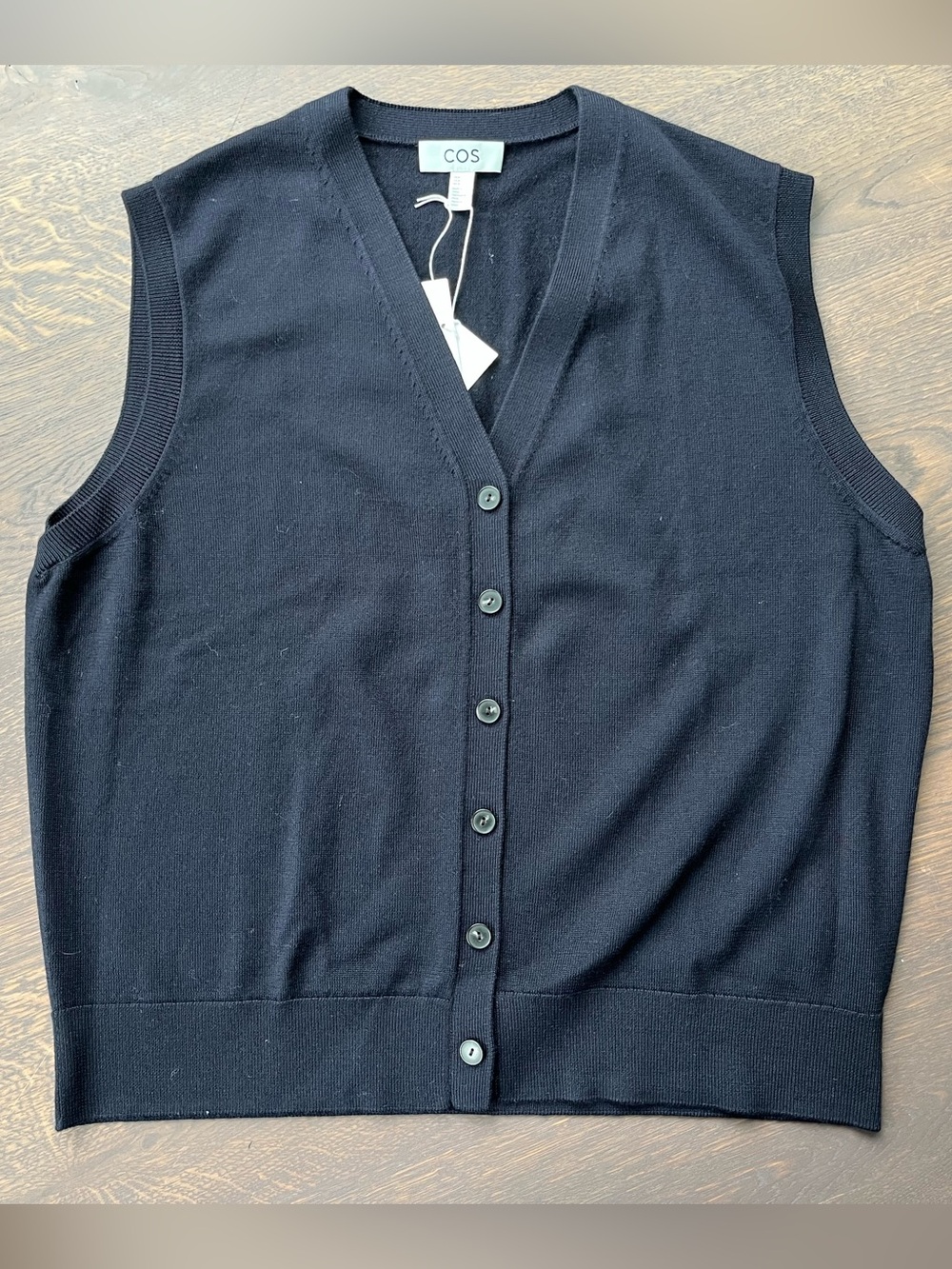 COS Navy V-Neck Button-Front Sweater Vest size M